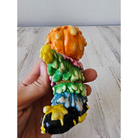 Vintage melted pumpkin scarecrow candle holder stick Halloween decor unique - Picture 5 of 8